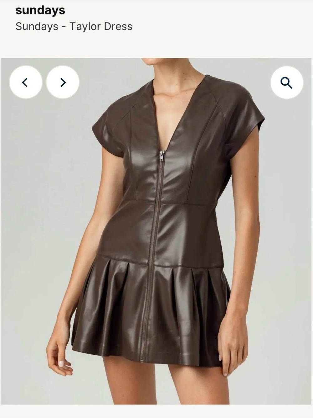 sundays Chocolate Brown Faux Leather Zip-Front Dress SMALL